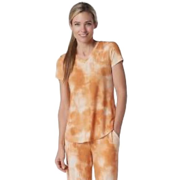 Cuddl Duds Tops - Cuddl Duds Women's Wide Rib V-Neck Tee w/ Side Slits Ochre Tie Dye NWOT SIZE XS